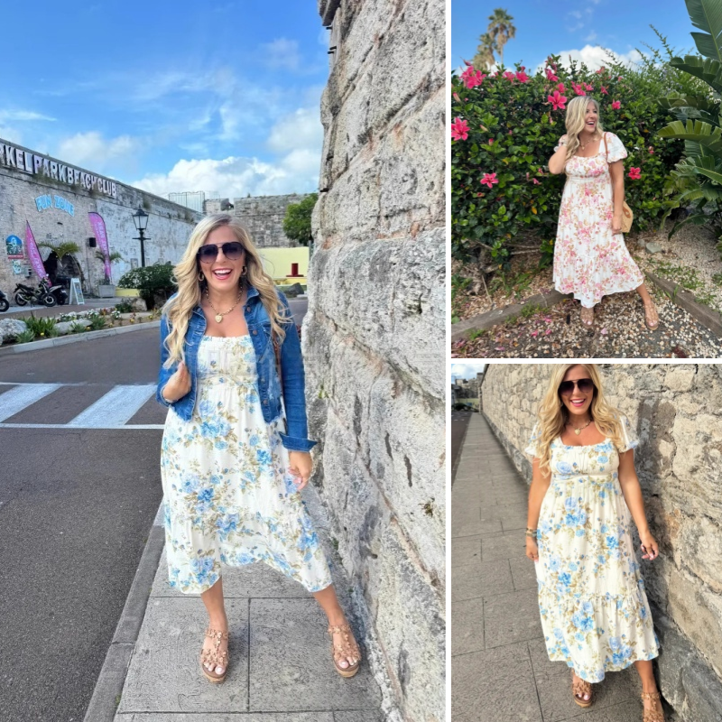 🏖️Summer Hot Sale 49% OFF🌼Women's Printed Square Neck Pleated Short Sleeve Dress
