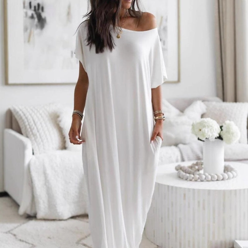 🔥🔥Last Day Special Discount💃Women's Summer Casual Loose Solid Color Short-Sleeve Long Dress
