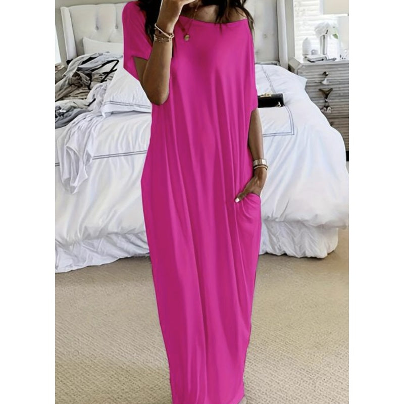 🔥🔥Last Day Special Discount💃Women's Summer Casual Loose Solid Color Short-Sleeve Long Dress