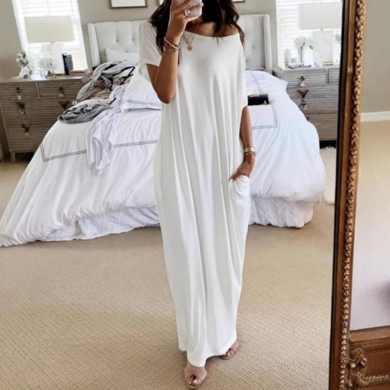 🔥🔥Last Day Special Discount💃Women's Summer Casual Loose Solid Color Short-Sleeve Long Dress