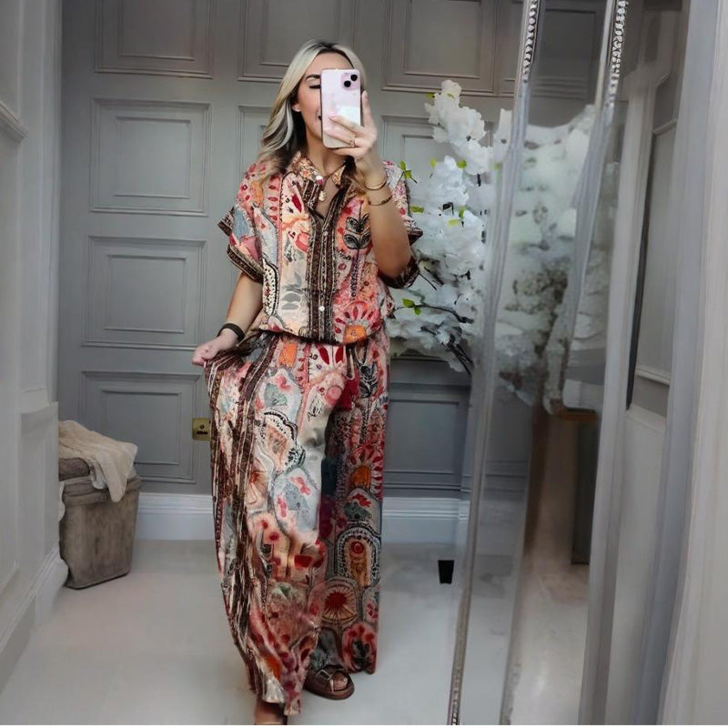 ⏳Time-Limited Special⏰Women's Printed Top & Wide Leg Pants 2-Piece Set