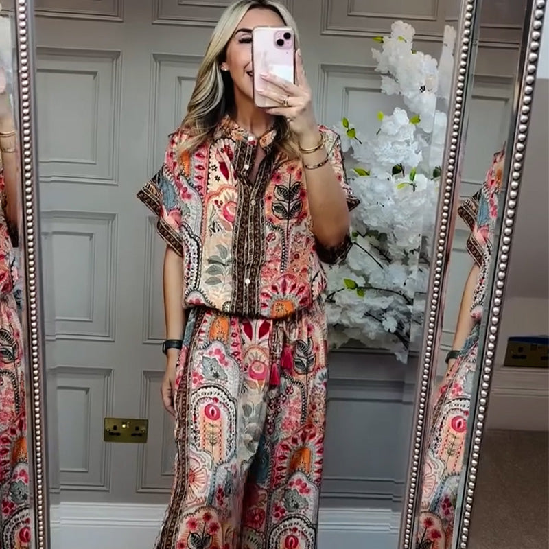 ⏳Time-Limited Special⏰Women's Printed Top & Wide Leg Pants 2-Piece Set