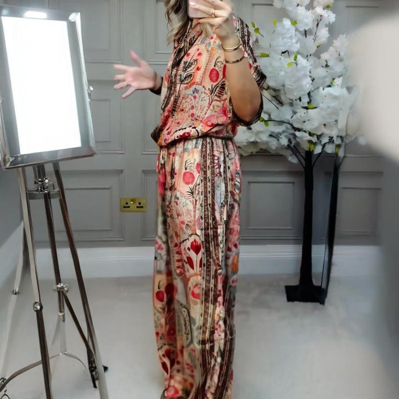 ⏳Time-Limited Special⏰Women's Printed Top & Wide Leg Pants 2-Piece Set