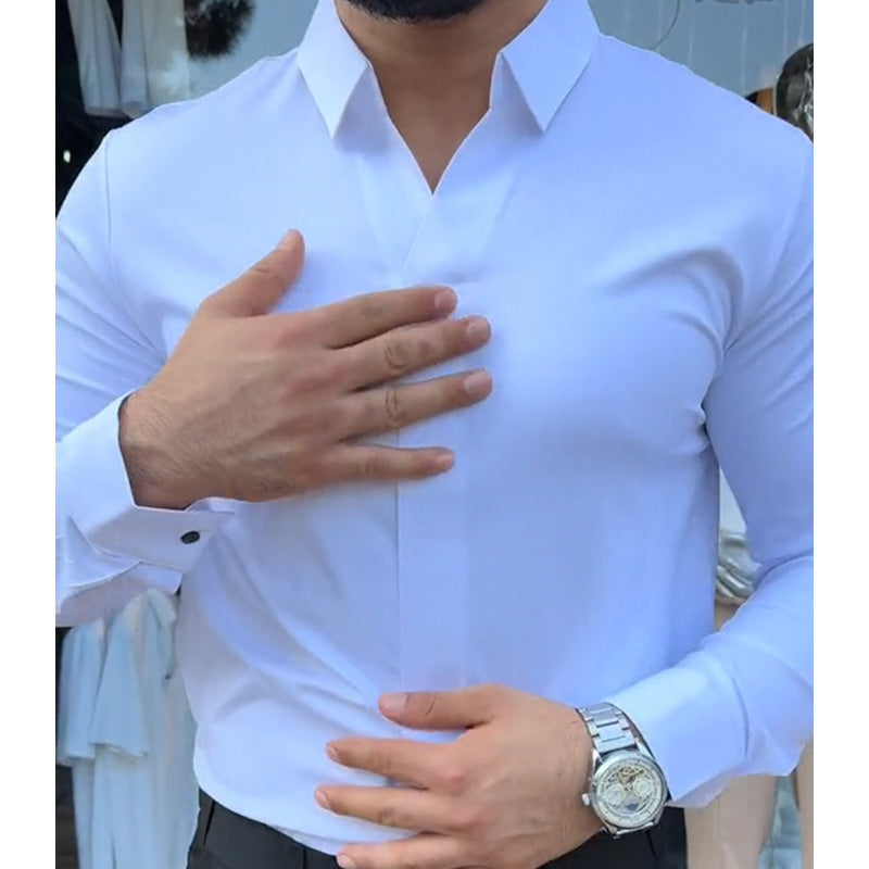 Herren lässiges einfarbiges Slim-Fit-Hemd