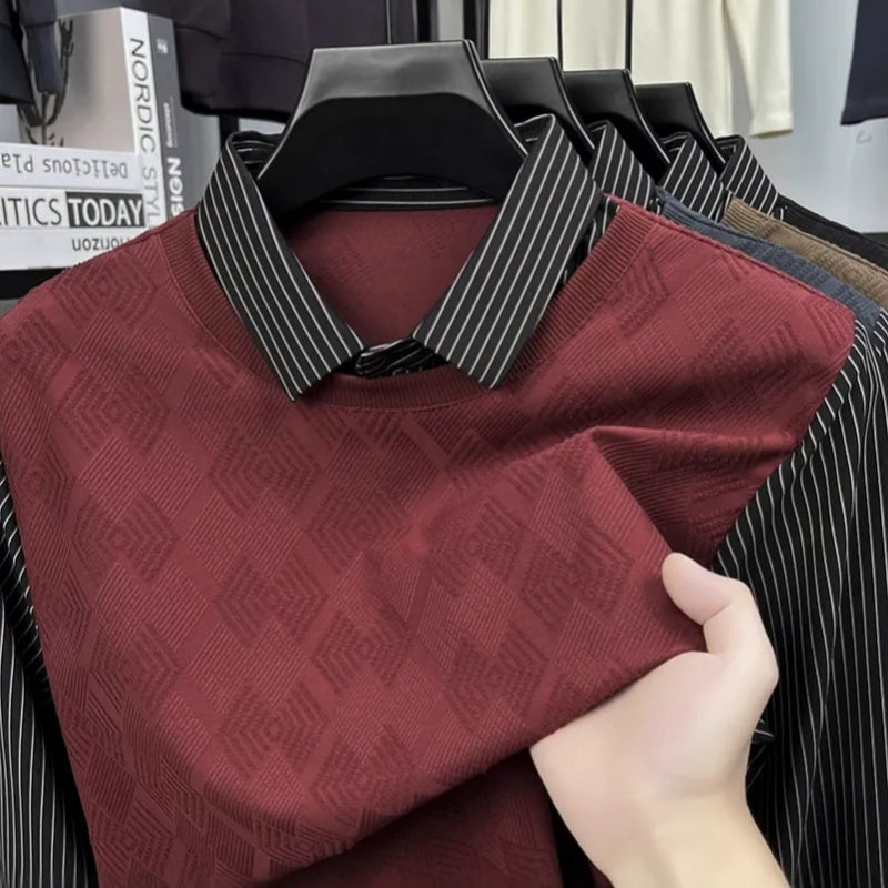 Herren lässiges Langarm-Oberteil in Layering-Optik