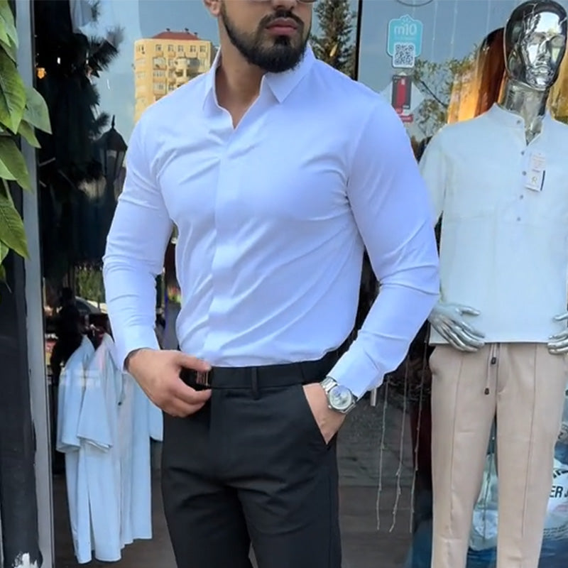 Herren lässiges einfarbiges Slim-Fit-Hemd