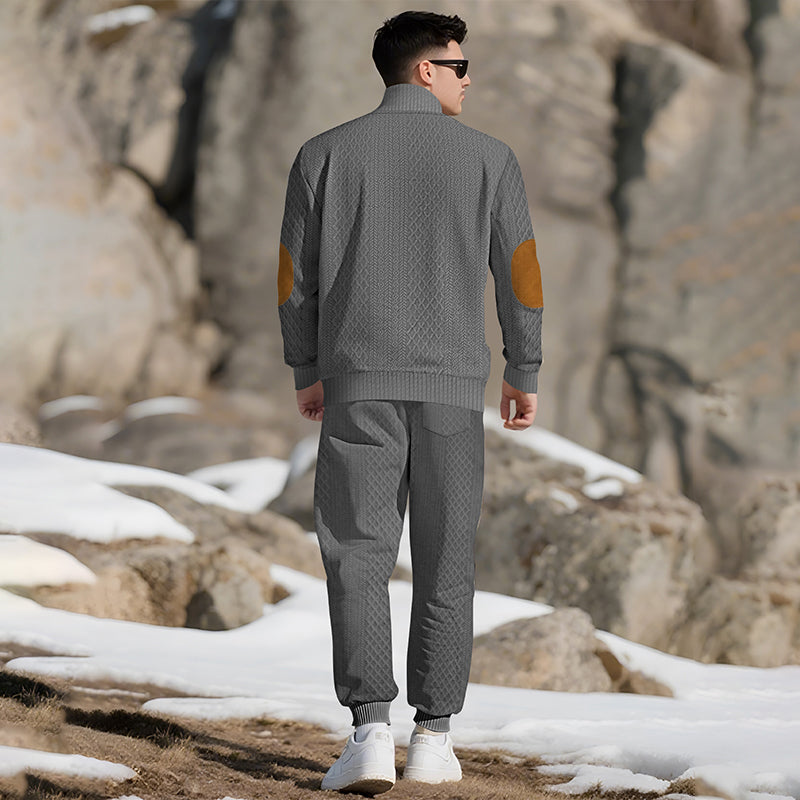 🔥Kostenloser Versand 🔥Lässiges Jacquard-Oberteil mit Stehkragen und Hose mit elastischen Bündchen