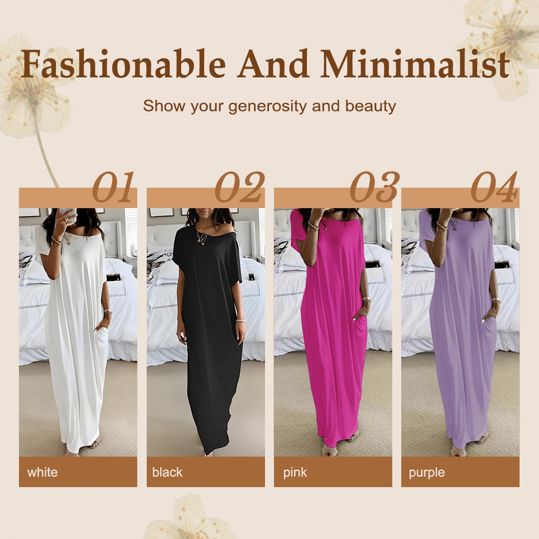 🔥🔥Last Day Special Discount💃Women's Summer Casual Loose Solid Color Short-Sleeve Long Dress
