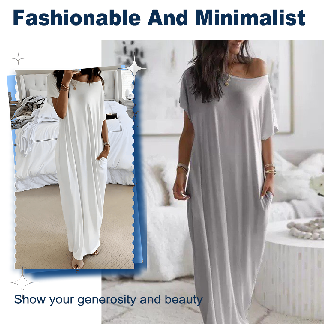 🔥🔥Last Day Special Discount💃Women's Summer Casual Loose Solid Color Short-Sleeve Long Dress