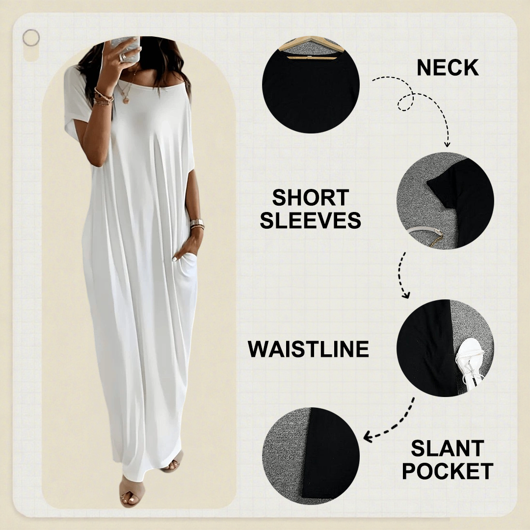 🔥🔥Last Day Special Discount💃Women's Summer Casual Loose Solid Color Short-Sleeve Long Dress