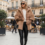 🔥Damen Oversized Pufferjacke mit Kapuze im Patchwork-Design🔥