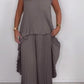 💖LAST DAY SALE 50% OFF💖Laney Pleated Short Sleeve Irregular Midi Top and Elastic Waist Wide Leg Pants Set