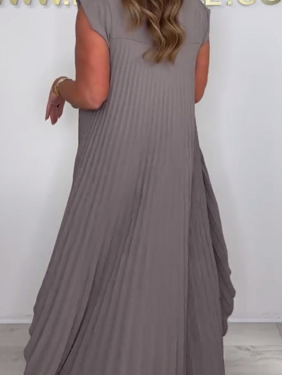 💖LAST DAY SALE 50% OFF💖Laney Pleated Short Sleeve Irregular Midi Top and Elastic Waist Wide Leg Pants Set