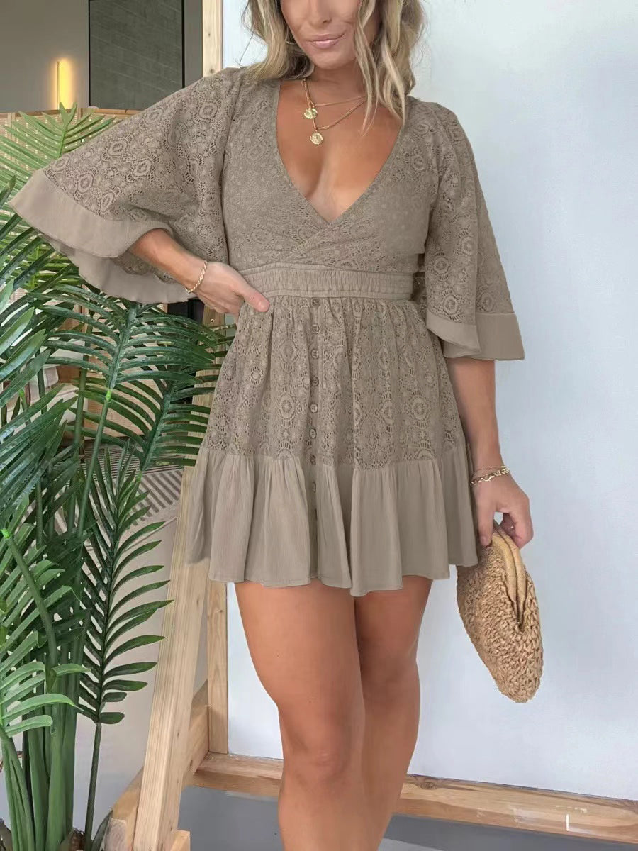 💕Limited Sale 50% OFF💕Women's Lace Crochet Romper Dress with Built-in Shorts