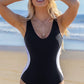 💃2025 new illusionswimsuit, Slim waist, Plunge-Neck, Tummy Control