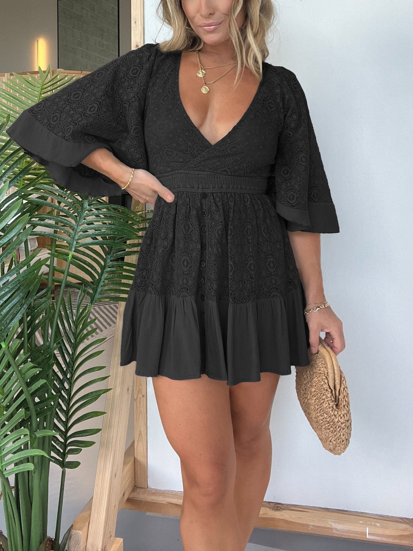 💕Limited Sale 50% OFF💕Women's Lace Crochet Romper Dress with Built-in Shorts