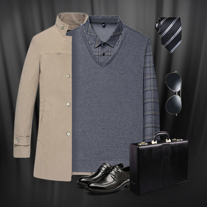 LETZTER TAG AKTION - 58% RABATT🏆Herren Fake Zweiteiler mit Revers Langarm Oberteile