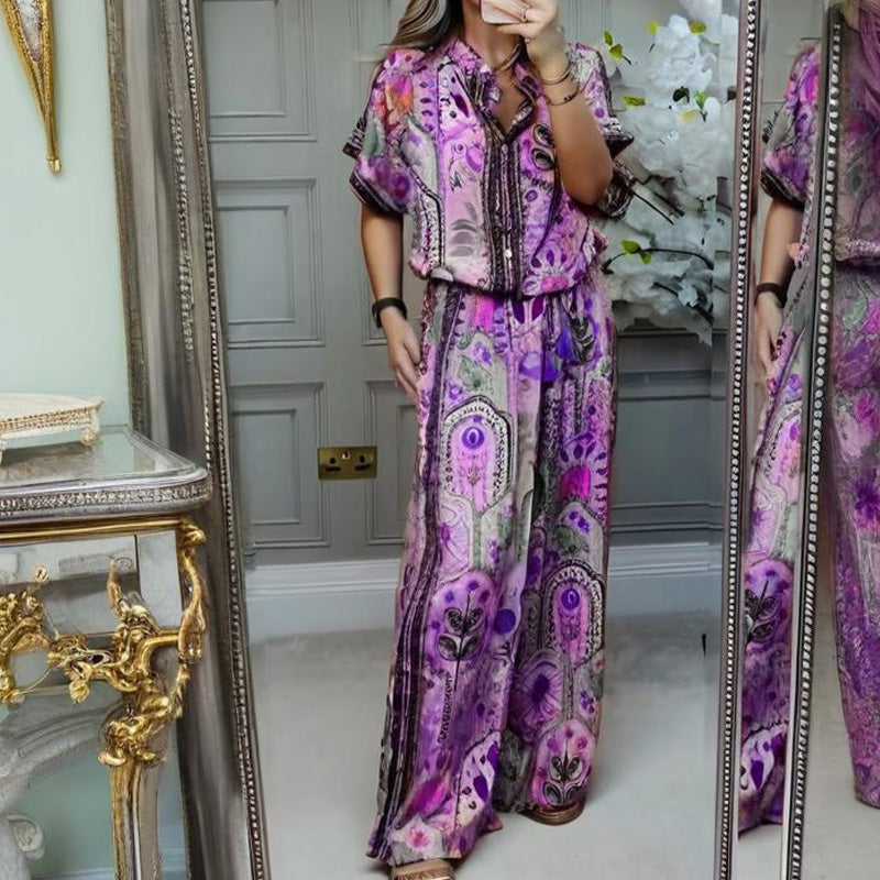⏳Time-Limited Special⏰Women's Printed Top & Wide Leg Pants 2-Piece Set