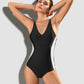 💃2025 new illusionswimsuit, Slim waist, Plunge-Neck, Tummy Control