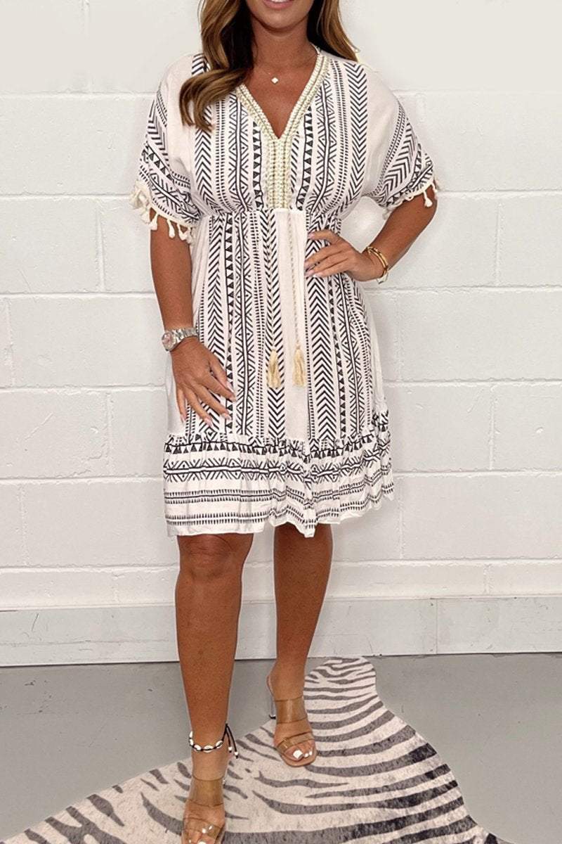 💖LAST DAY SALE 50% OFF💖Ethnic Style Casual printed V-neck dress