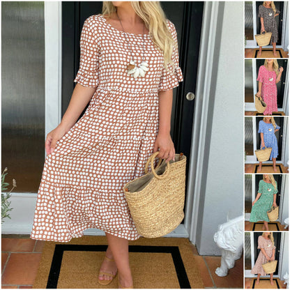 💖Limited Sale 50% OFF💖Round Neck Polka Dot Print Midi Dress