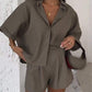 💖LAST DAY PROMOTION - 50%OFF💖 Women's Casual Lapel Top & High-Waisted Shorts Set – Effortless Style & Comfort!