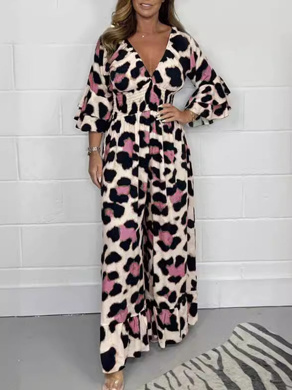 💖LAST DAY SALE 50% OFF💖Leopard print V-neck jumpsuit