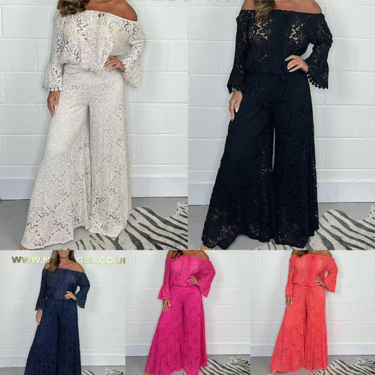 ⏰ Limited Time Offer – 50% Off! 🎉Women's two-piece set: lace top + wide-leg trousers