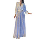 💖Limited Sale 50% OFF💖Elegant long-sleeved blouse with V-neckline and wide sequinned jumpsuit trousers