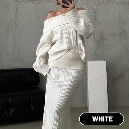 🎅Xmas Sales - 50% OFF🎄Women's Off-Shoulder Knitted Sweater & Skirt 2-Piece Set