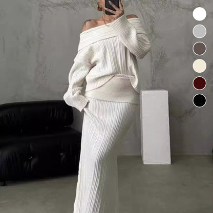 💖Limited Sale 50% OFF💖Women's Off-Shoulder Knitted Sweater & Skirt 2-Piece Set