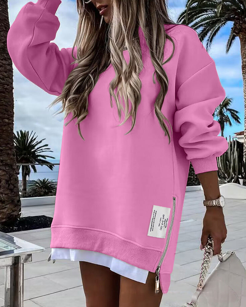 💖Limited Sale 50% OFF💖Long Sleeve Pullover Zipper Slit Casual Sweatshirt Dress