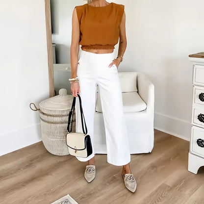 ⏳ Limited time 50% off! 💥Stretch Twill Cropped Wide Leg Pants | High Waist + Stretch Twill（The more you buy, the higher the discount）
