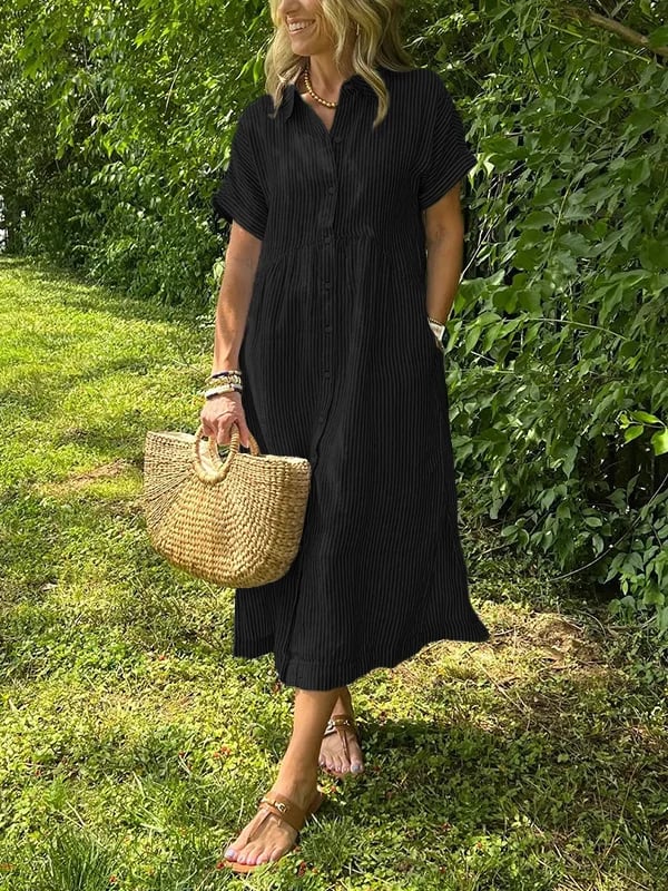 🎉This week's Special Sales - 50% OFF✨Striped Lapel Button Down Shirt Dress | With Functional Pockets