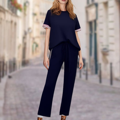 💖Limited Sale 50% OFF💖Women's Striped T-Shirt & Wide-Leg Joggers Set