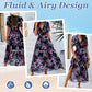 Women's Elegant Printed Flowing Dress with V-Neck