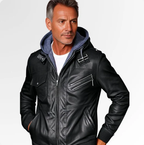 Herrenjacke aus PU-Leder mit Reißverschluss und Kapuze