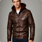 Herrenjacke aus PU-Leder mit Reißverschluss und Kapuze