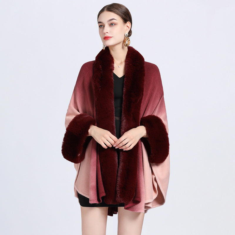 💖Limited Sale 50% OFF💖[Best Gift For Her] Gradient Color Faux Rabbit Fur Collar Shawl Cape【✈️free shipping 】