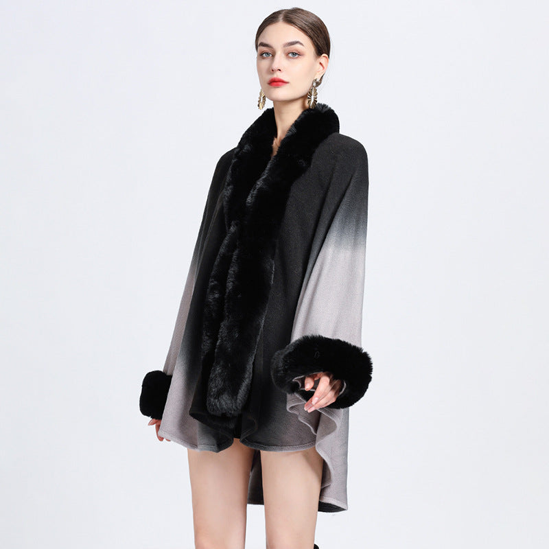 💖Limited Sale 50% OFF💖[Best Gift For Her] Gradient Color Faux Rabbit Fur Collar Shawl Cape【✈️free shipping 】