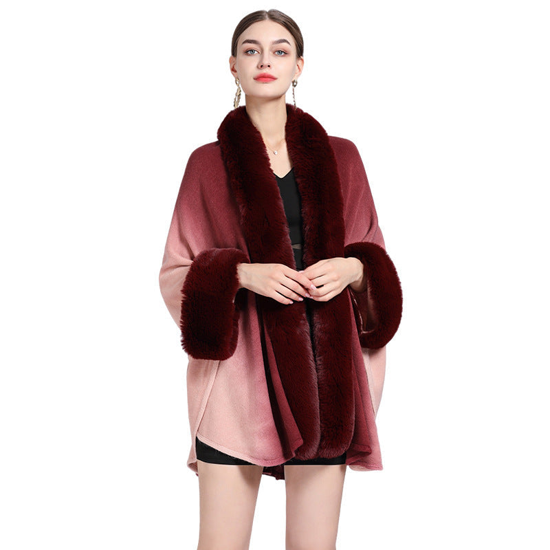 💖Limited Sale 50% OFF💖[Best Gift For Her] Gradient Color Faux Rabbit Fur Collar Shawl Cape【✈️free shipping 】