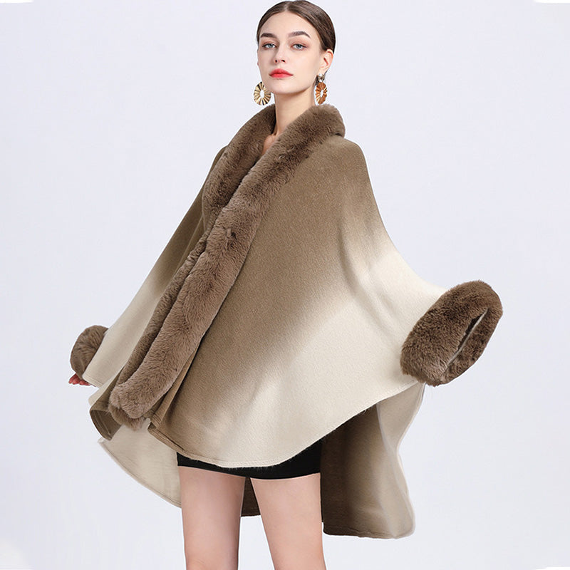 💖Limited Sale 50% OFF💖[Best Gift For Her] Gradient Color Faux Rabbit Fur Collar Shawl Cape【✈️free shipping 】