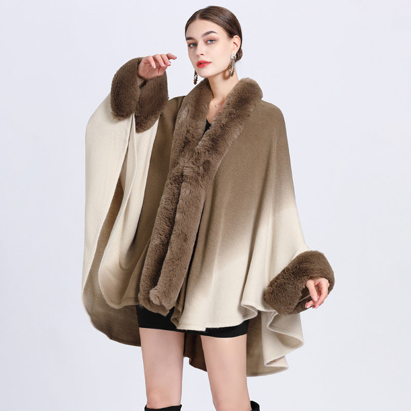 💖Limited Sale 50% OFF💖[Best Gift For Her] Gradient Color Faux Rabbit Fur Collar Shawl Cape【✈️free shipping 】