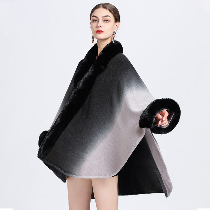 💖Limited Sale 50% OFF💖[Best Gift For Her] Gradient Color Faux Rabbit Fur Collar Shawl Cape【✈️free shipping 】