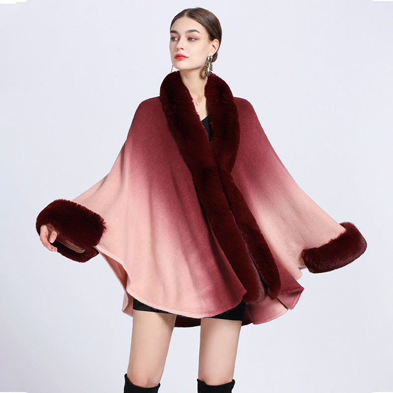 💖Limited Sale 50% OFF💖[Best Gift For Her] Gradient Color Faux Rabbit Fur Collar Shawl Cape【✈️free shipping 】