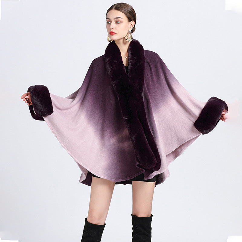 💖Limited Sale 50% OFF💖[Best Gift For Her] Gradient Color Faux Rabbit Fur Collar Shawl Cape【✈️free shipping 】
