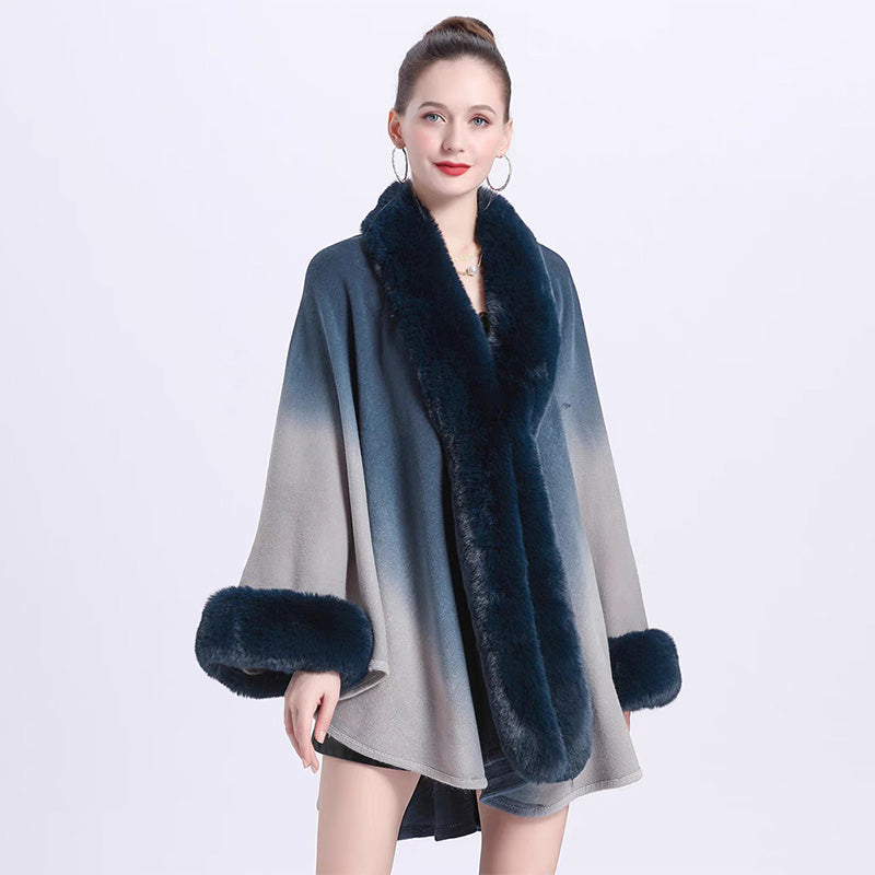 💖Limited Sale 50% OFF💖[Best Gift For Her] Gradient Color Faux Rabbit Fur Collar Shawl Cape【✈️free shipping 】