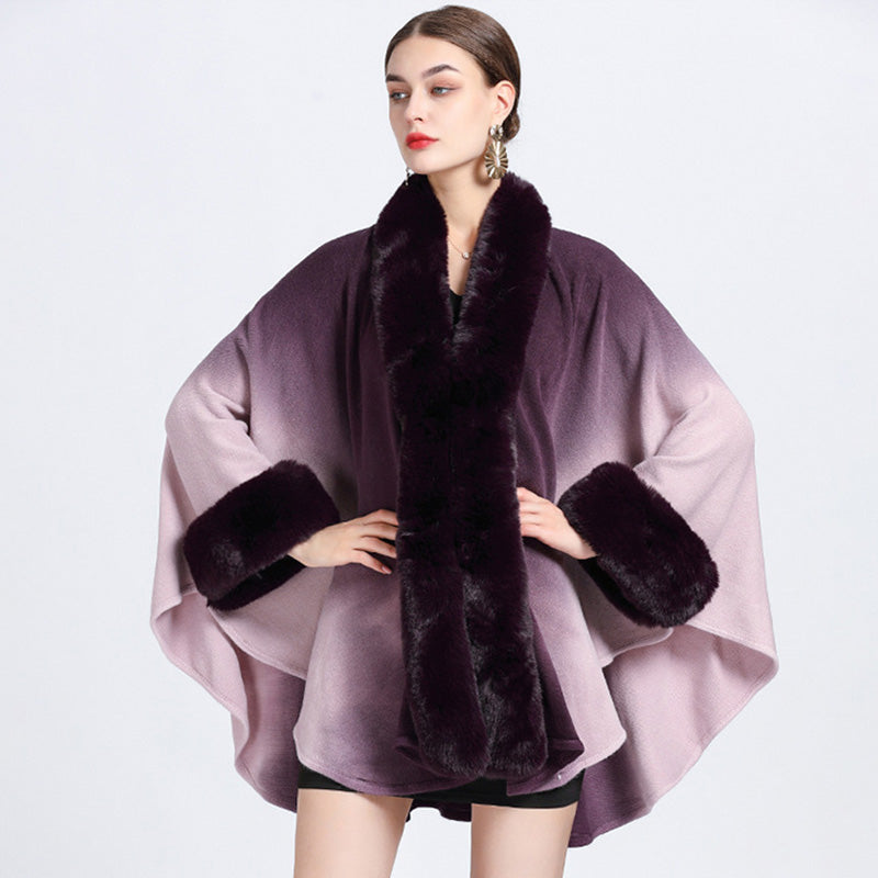 💖Limited Sale 50% OFF💖[Best Gift For Her] Gradient Color Faux Rabbit Fur Collar Shawl Cape【✈️free shipping 】