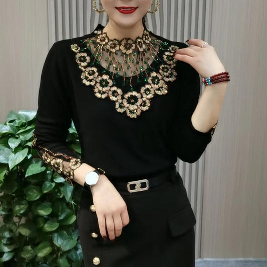 ❄️ Winter Special 50% off ❄️Women’s Elegant Mesh Collar Plush-Lined Bottom Shirt