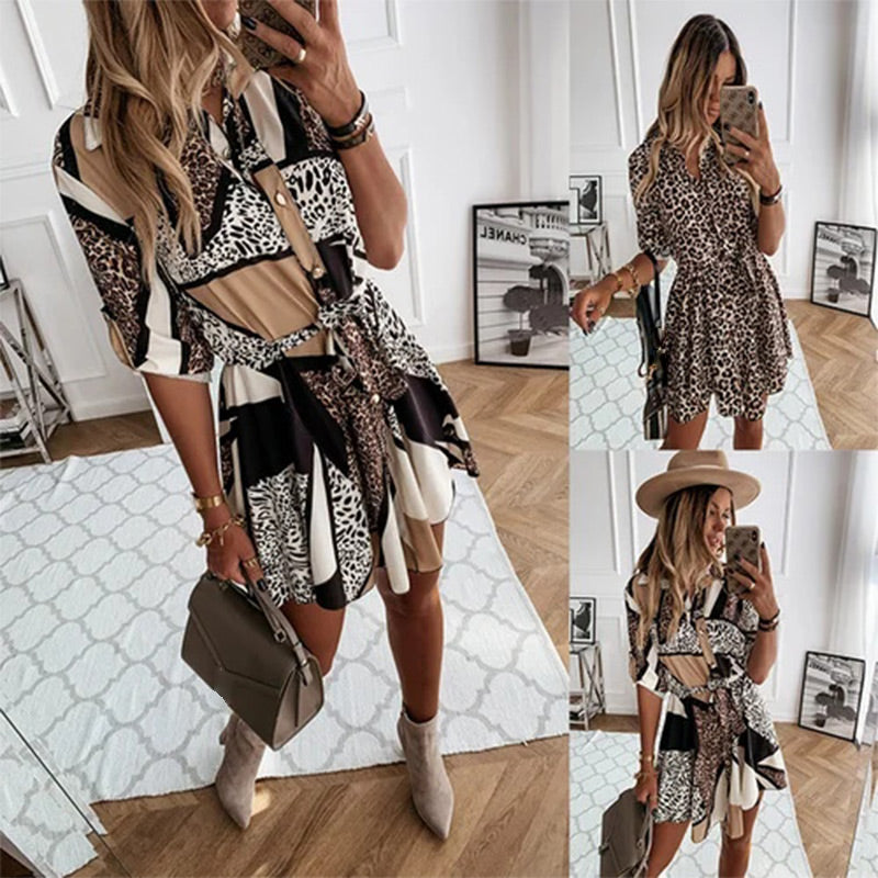 💕Limited Sale 50% OFF💕Animal Printed Short Shirts Dress for Women